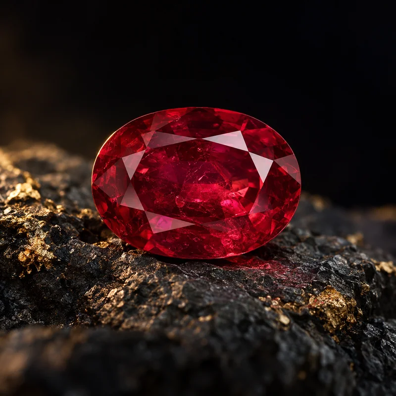 Illustration of Ruby on dark mineral stone